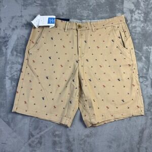 Jachs Shorts Mens 32 Dark Khaki Stretch Twill Palm Tree Print Casual Summer